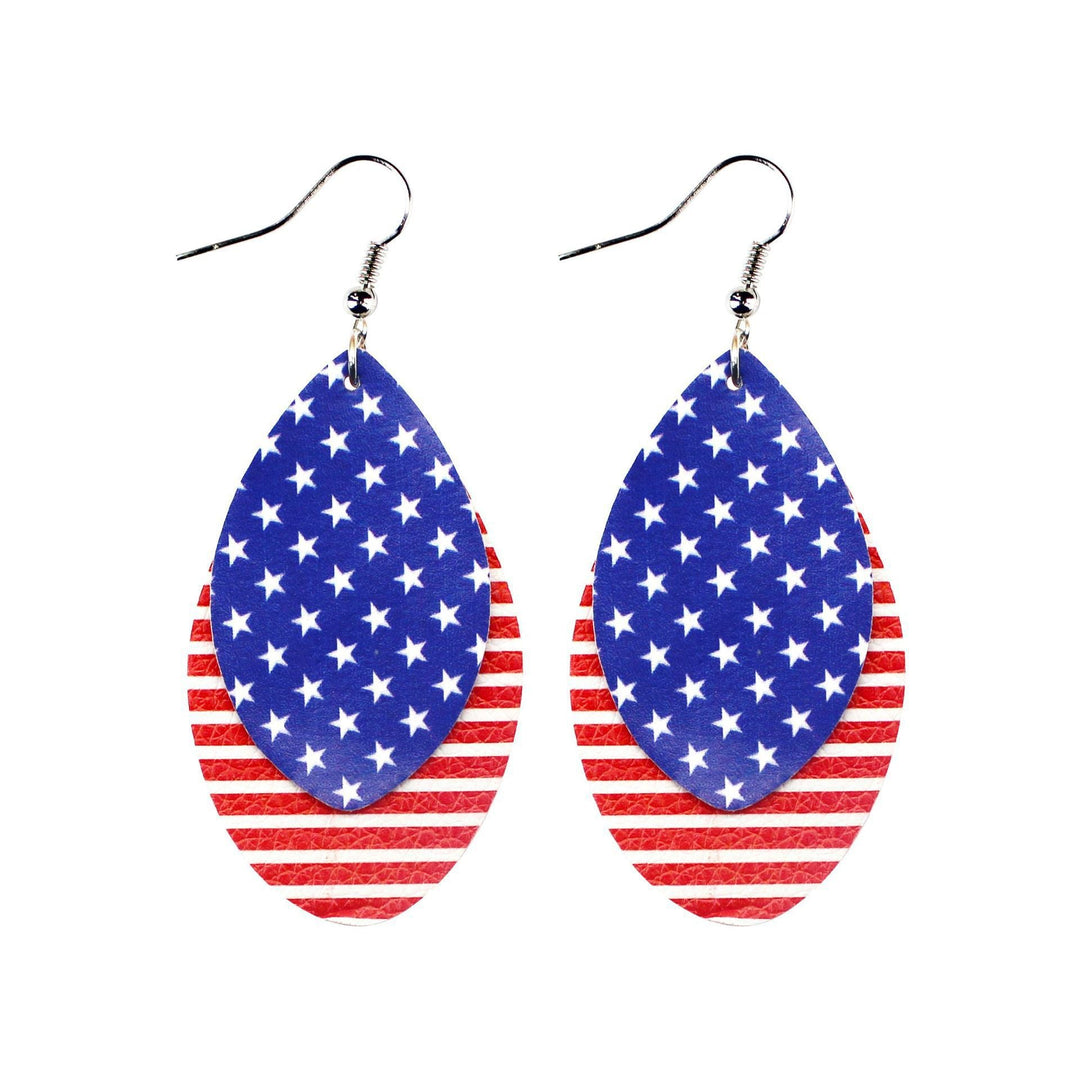 Women's nan teardrop-shaped faux leather earrings with star and stripe print Kalsten