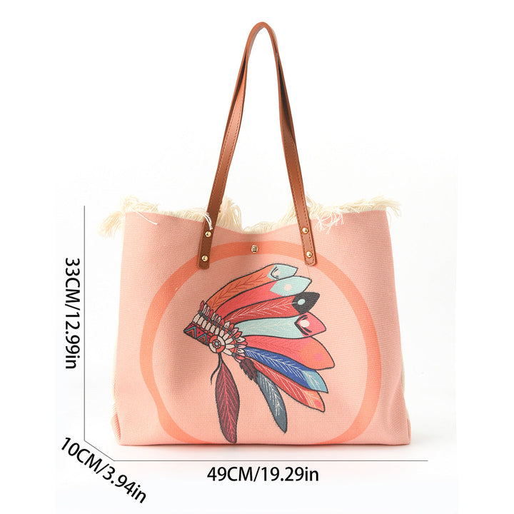 Beach bag with floral pattern and fringes Kalsten