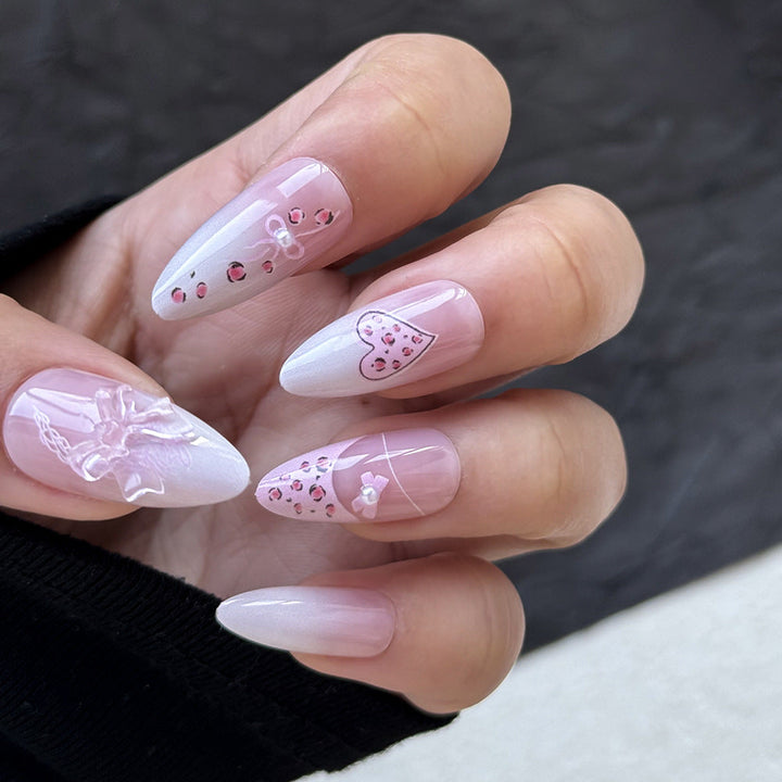 Artistic Heart-Embellished Press-On Nail Set Kalsten