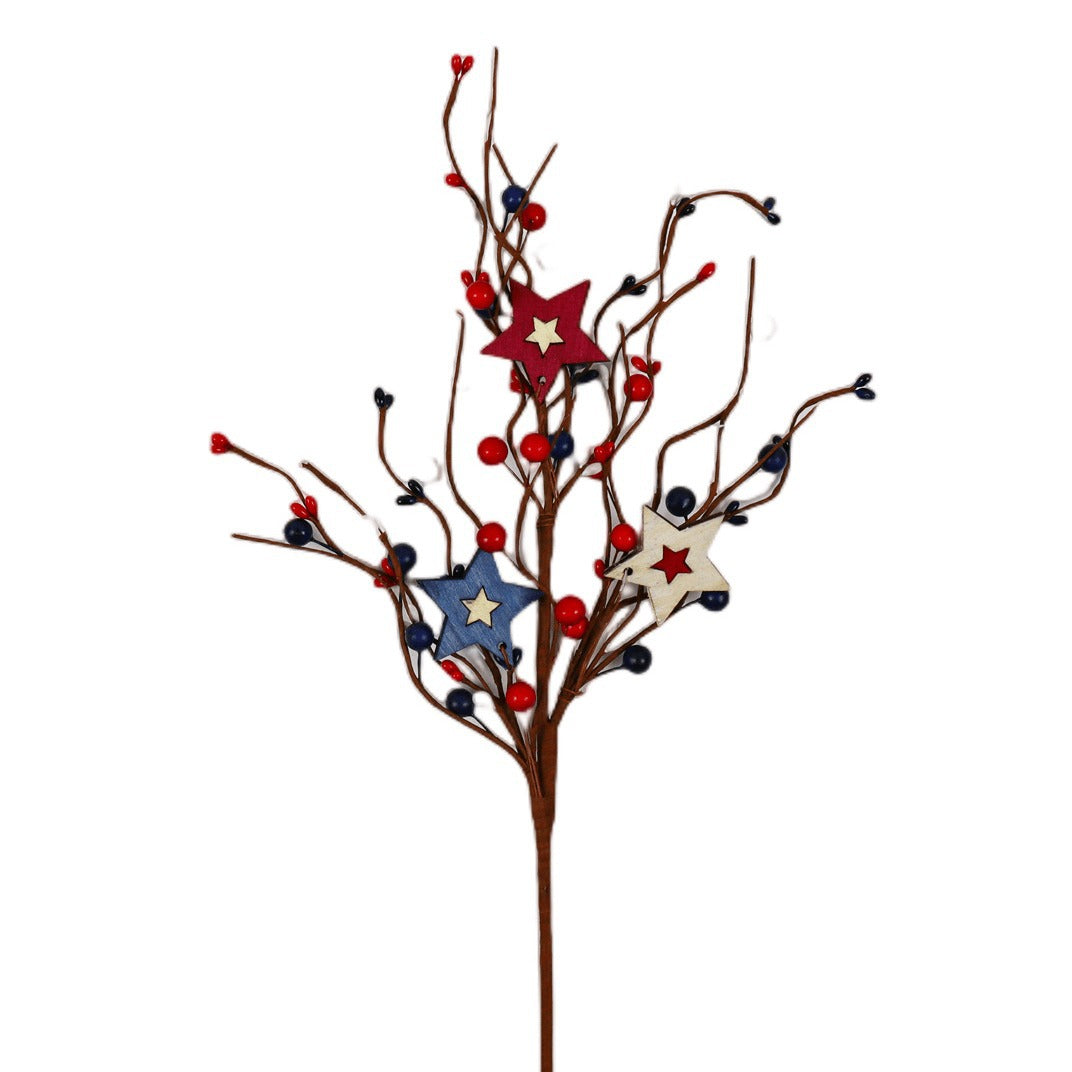 Unisex artificial decorative branch with wooden stars, berries, and flexible stem Kalsten