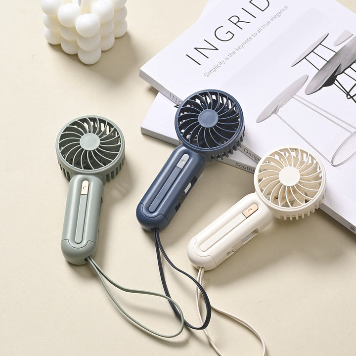 Unisex portable hand fan with foldable handle, USB charging function, and carrying strap Kalsten