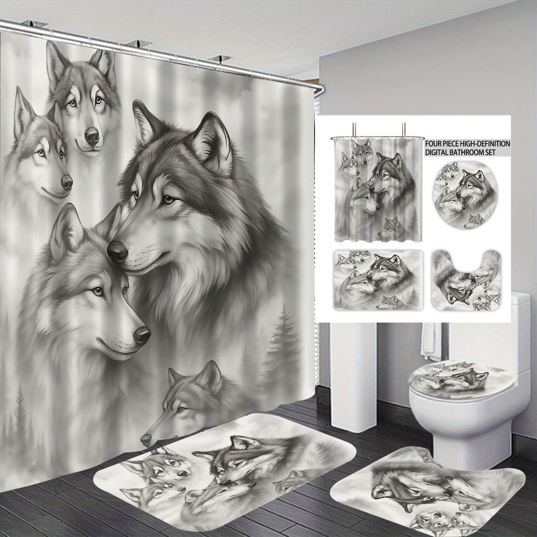 High-Definition Wolf-Themed Bathroom Décor Set Kalsten