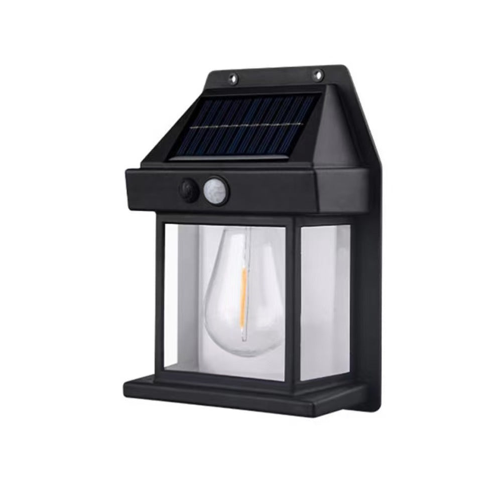 LED Solar Wall Lantern With PIR Motion Sensor And Clear Glass Panels Kalsten