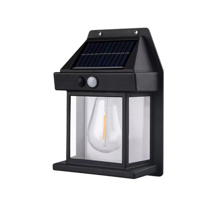 LED Solar Wall Lantern With PIR Motion Sensor And Clear Glass Panels Kalsten