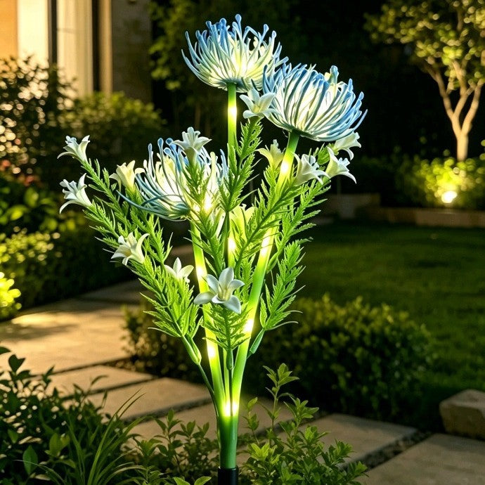 Illuminated Floral Stake Cluster With Integrated Solar LED Stems Kalsten