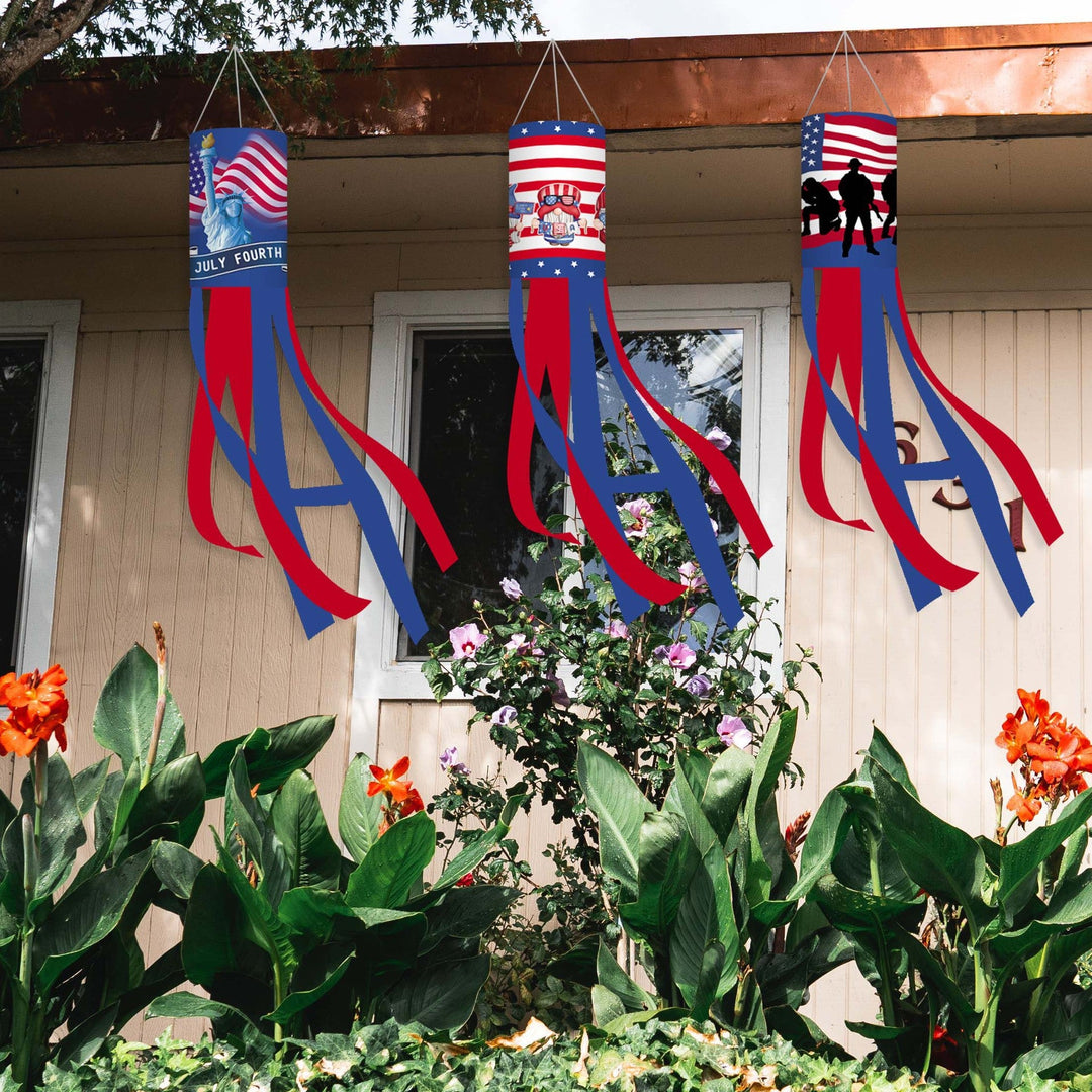 Unisex nan patriotic windsock wind flag with long ribbons for outdoor hanging Kalsten
