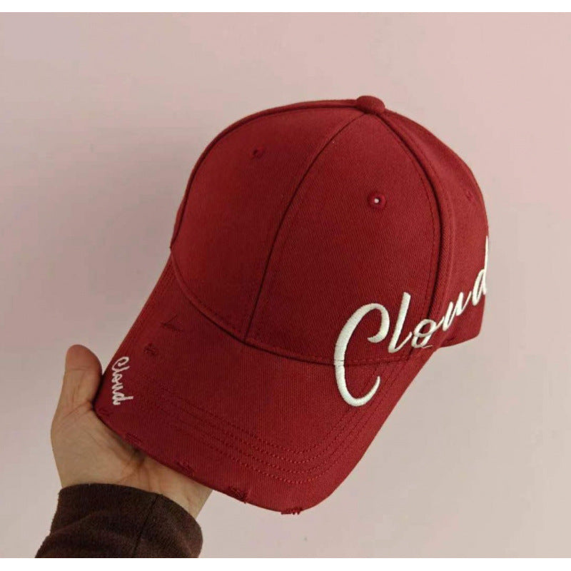 Women's Distressed Cotton Baseball Cap with Scripted Design Kalsten