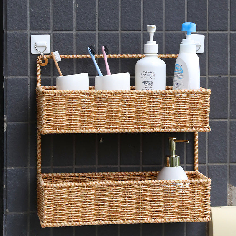 Double-Tier Woven Storage Basket with Handle Kalsten