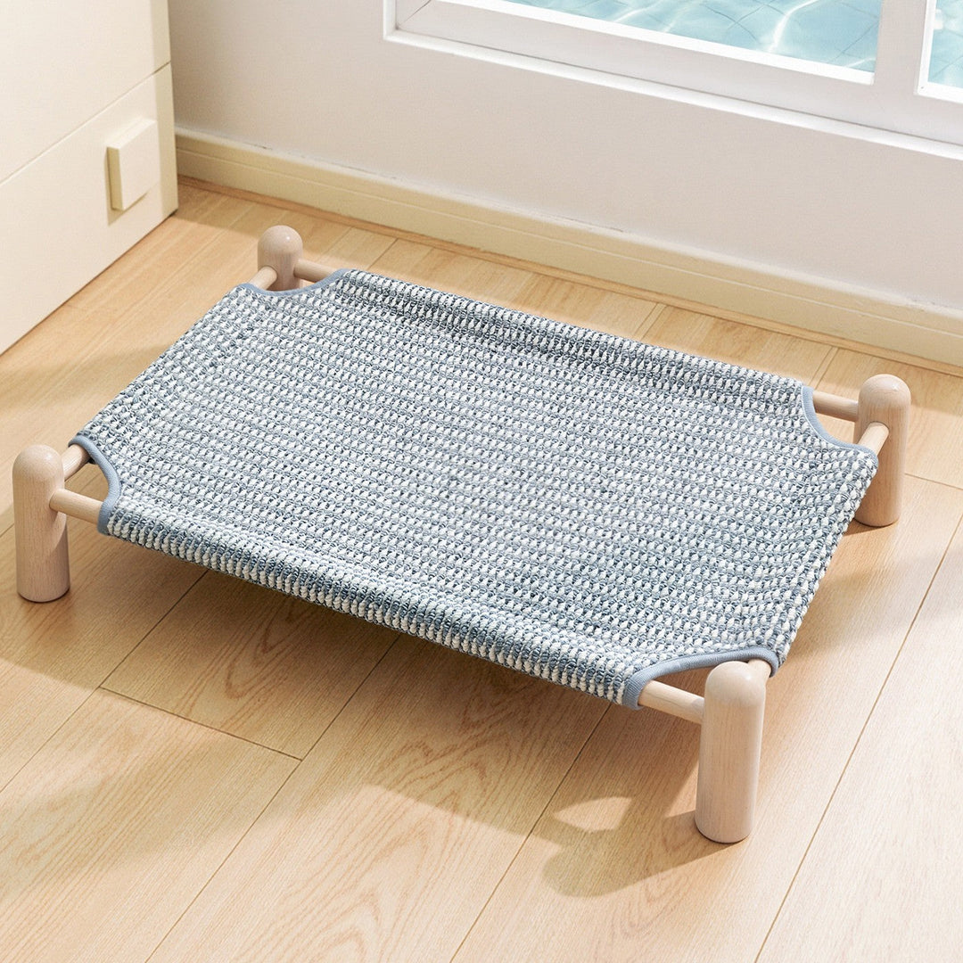 Unisex nan raised wooden pet bed with breathable, woven cover Kalsten