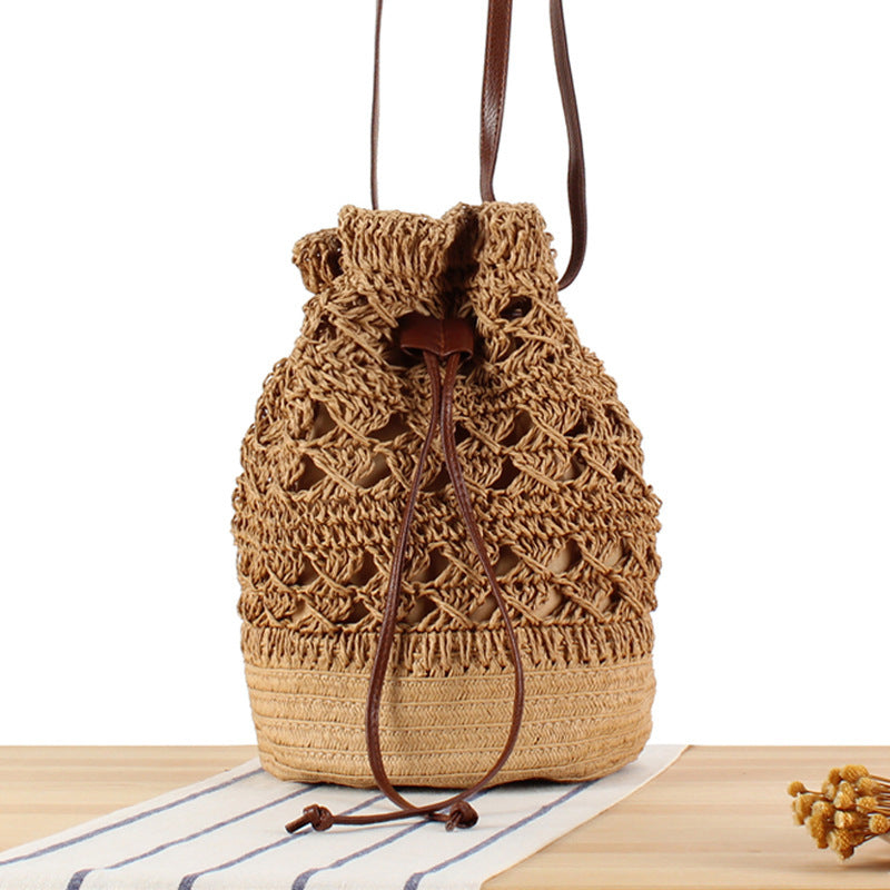 Designer Backpack Made of Natural Weave with Leather Accents Kalsten