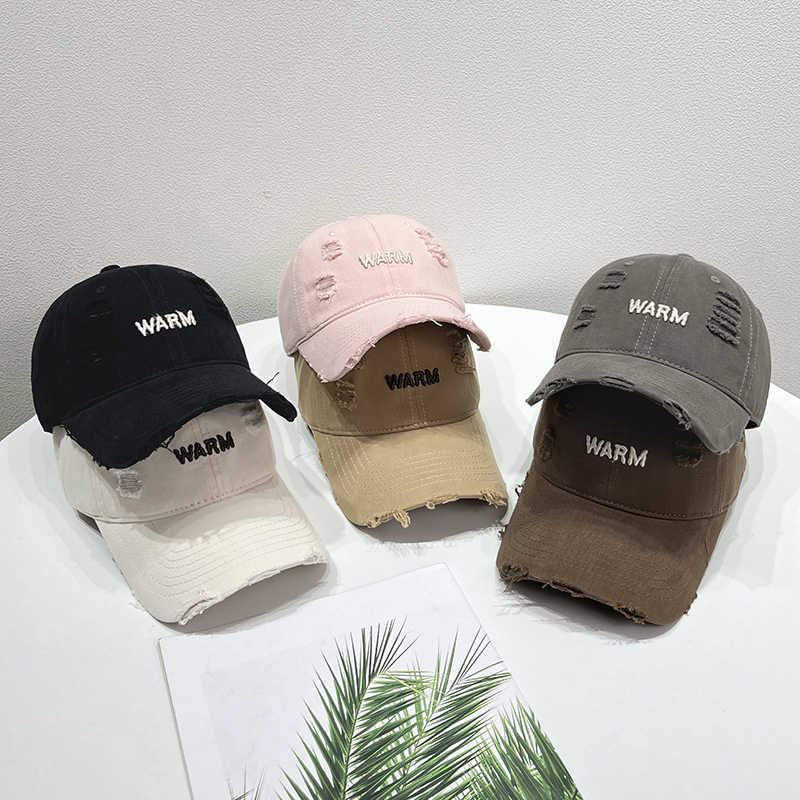 Women's Distressed Cotton Cap with Embroidered Message Kalsten