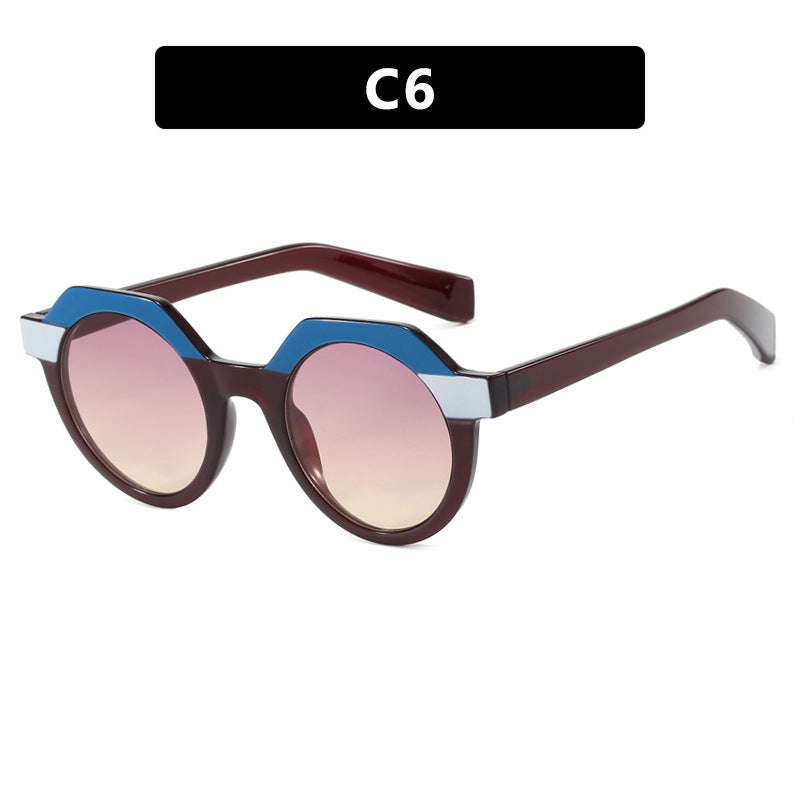 Ladies extravagant round sunglasses with colored accented frame Kalsten