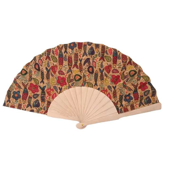 Ladies handcrafted fan made of cork and wood Kalsten