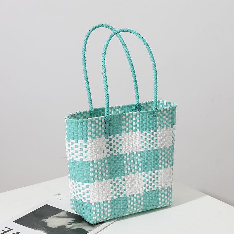 Handmade basket bag in modern check pattern Kalsten