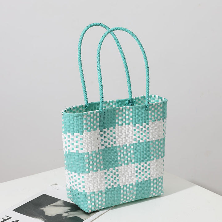 Handmade basket bag in modern check pattern Kalsten