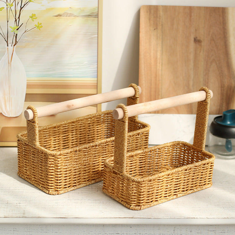 Unisex Modern Storage Basket with Stylish Wood Handle Kalsten