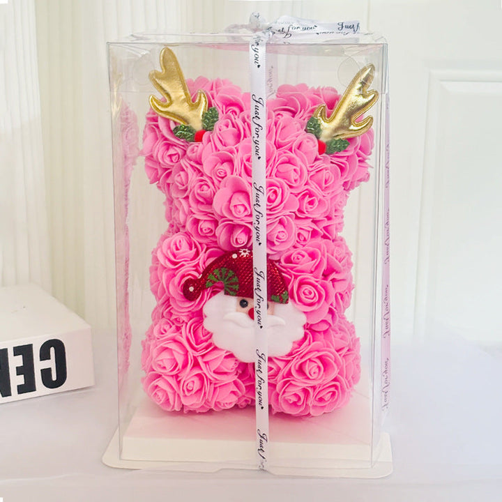 Foam Rose Teddy Bear Gift Sculpture With Satin Ribbon Bow