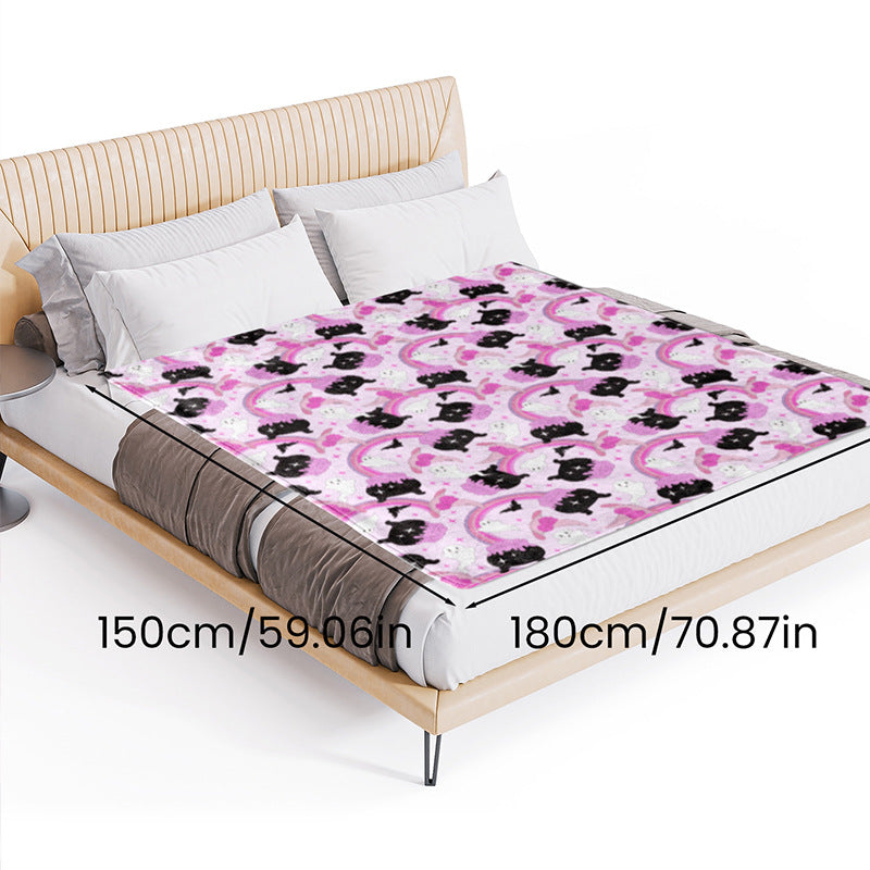 Cuddly blanket with playful motifs of cats and rainbows Kalsten