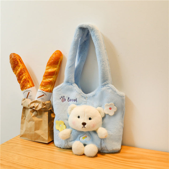 Plush Shoulder Bag with Cute Bear Design Kalsten
