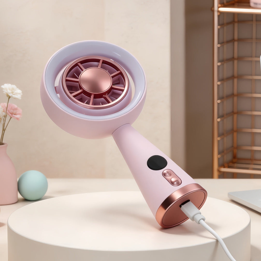 Women's Portable Mini Fan with LED Lighting and Digital Speed Display Kalsten