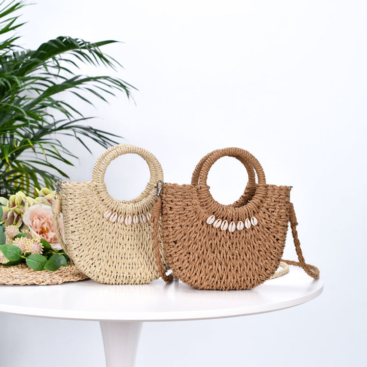Natural fiber handbag with shell decoration Kalsten