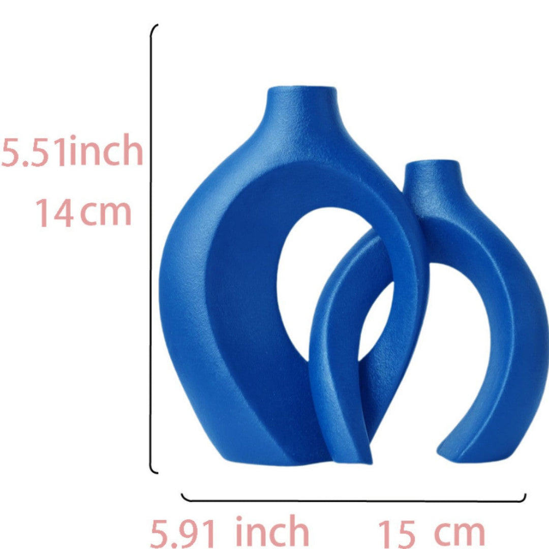 Modern Sculptural Hollow-Ring Ceramic Tabletop Vase Set With Minimalist Asymmetrical Silhouette