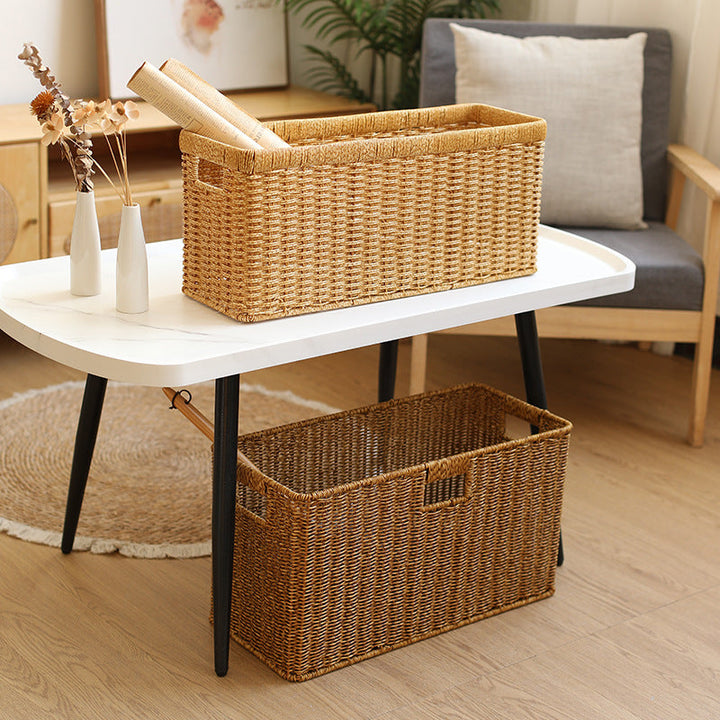 Handwoven Rectangular Storage Bin with Cutout Handles Kalsten