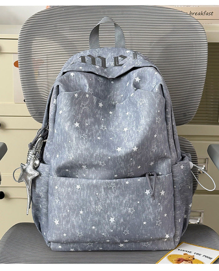 Star-Printed Multi-Pocket School Backpack