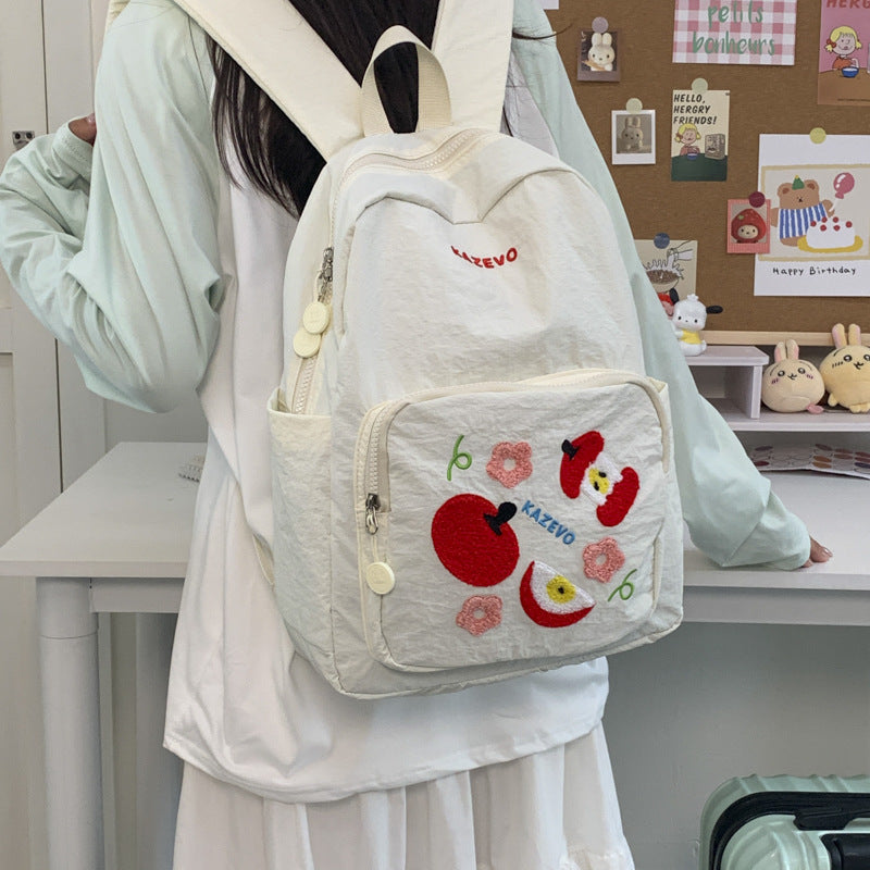 Embroidered Fruit-Themed School Backpack
