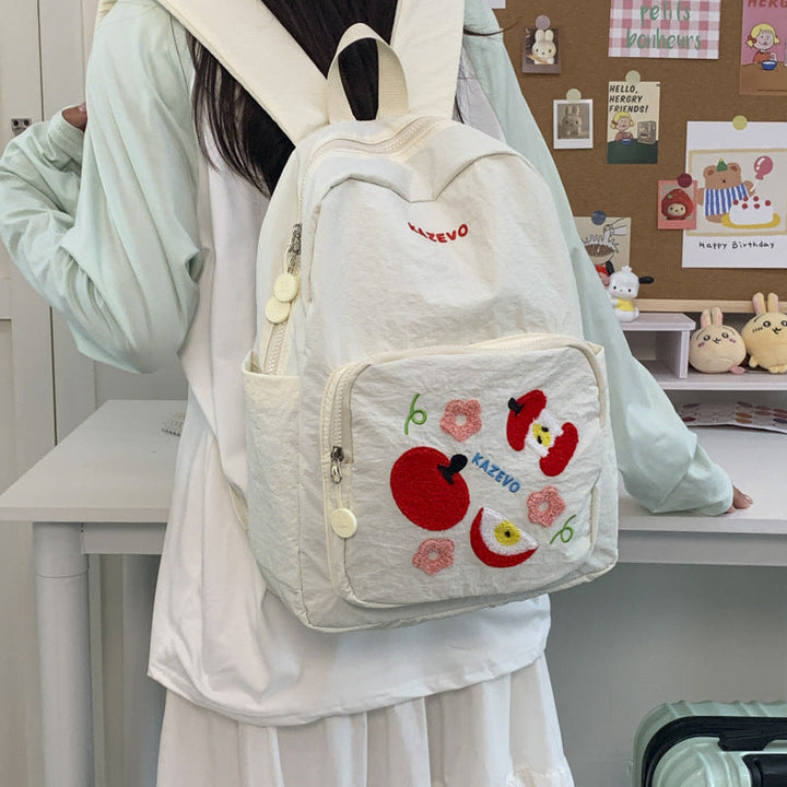 Embroidered Fruit-Themed School Backpack