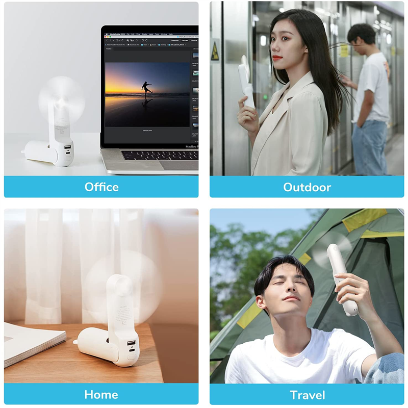 Unisex one-size foldable rechargeable hand fan with integrated power bank and dual USB charging ports Kalsten