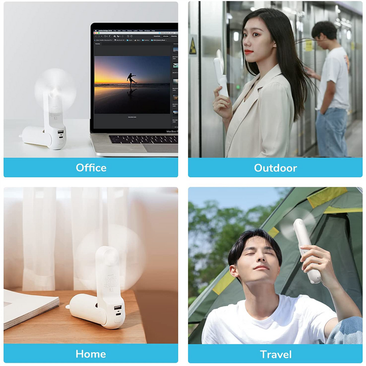 Unisex one-size foldable rechargeable hand fan with integrated power bank and dual USB charging ports Kalsten