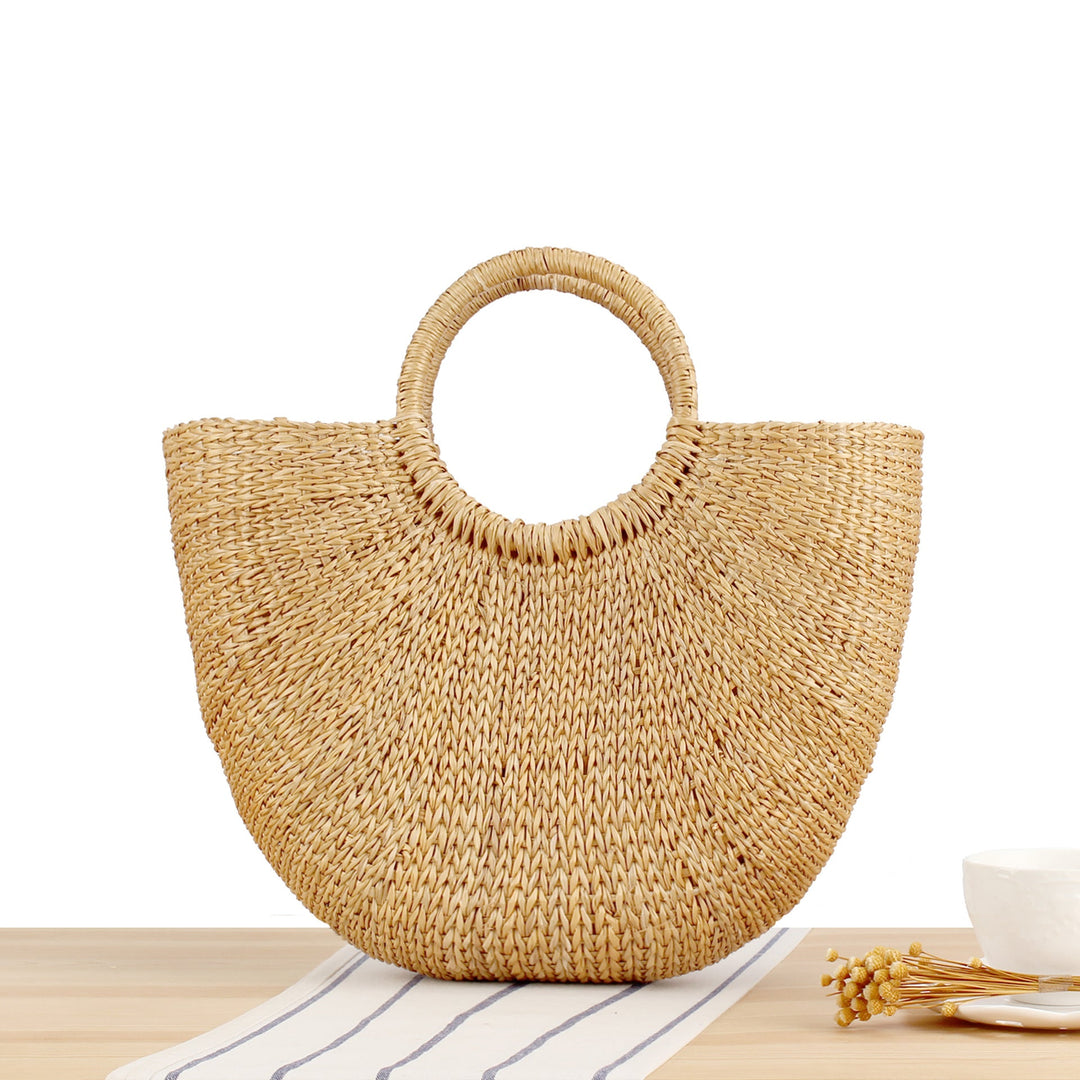 Braided bast shoulder bag with round wooden handles Kalsten