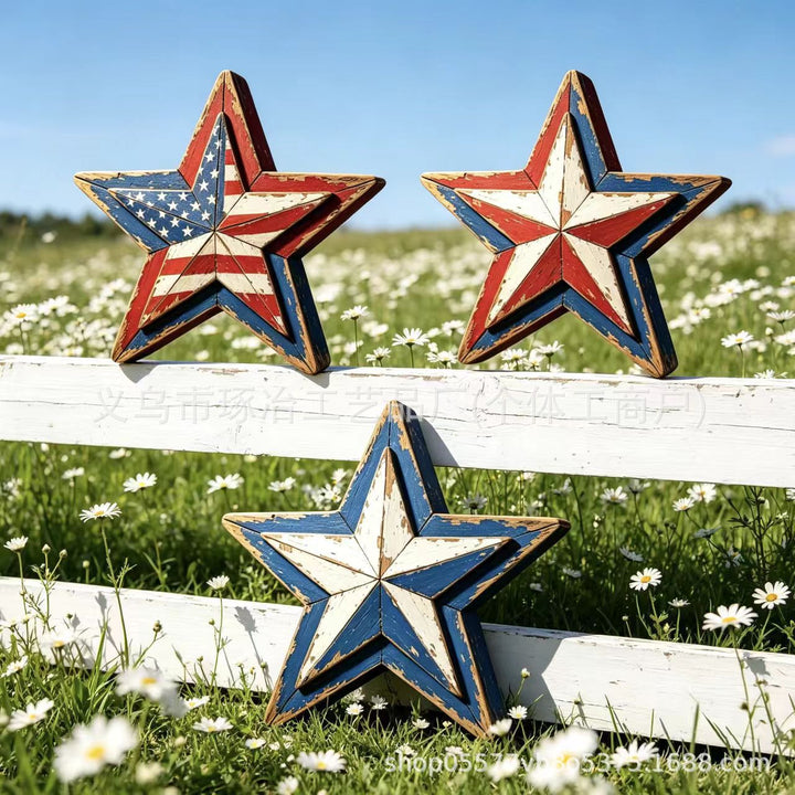Unisex nan distressed layered farmhouse star wall sculpture with carved dimensional panels Kalsten