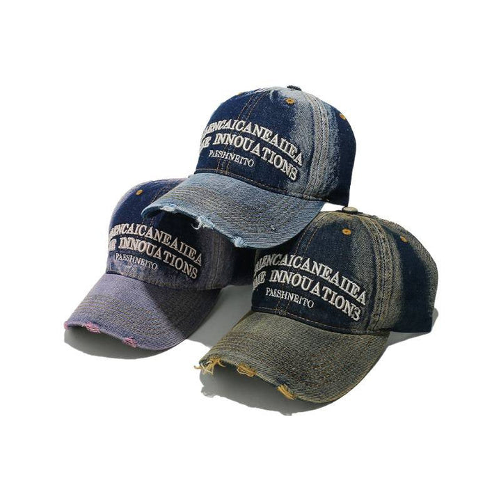 Women's Distressed Denim Graphic Baseball Cap Kalsten