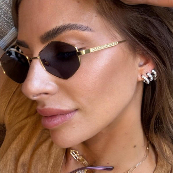 Women's hexagonal sunglasses with elegant metal accents and UV protection Kalsten