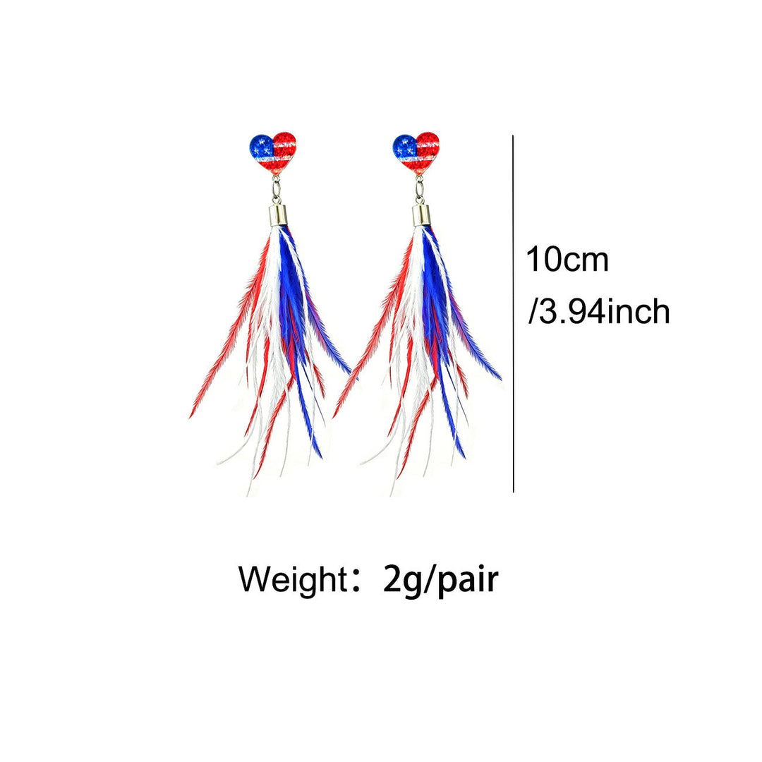 Ladies long feather earrings with tassels, round cabochon stud and nickel-free setting Kalsten