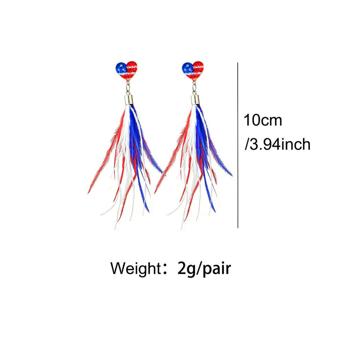 Ladies long feather earrings with tassels, round cabochon stud and nickel-free setting Kalsten