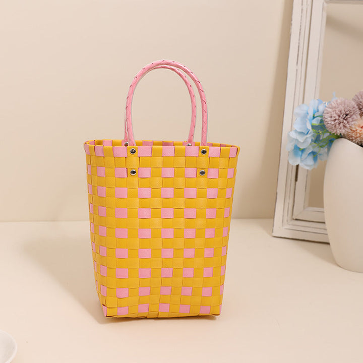 Braided Shopping Bag in Modern Checkered Pattern Kalsten