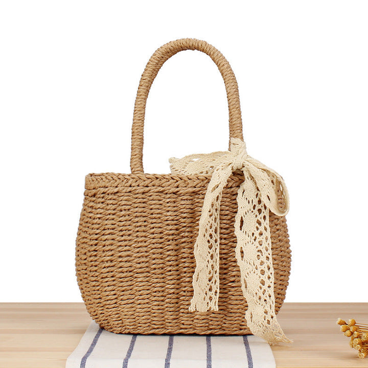 Handcrafted straw bag with elegant lace Kalsten