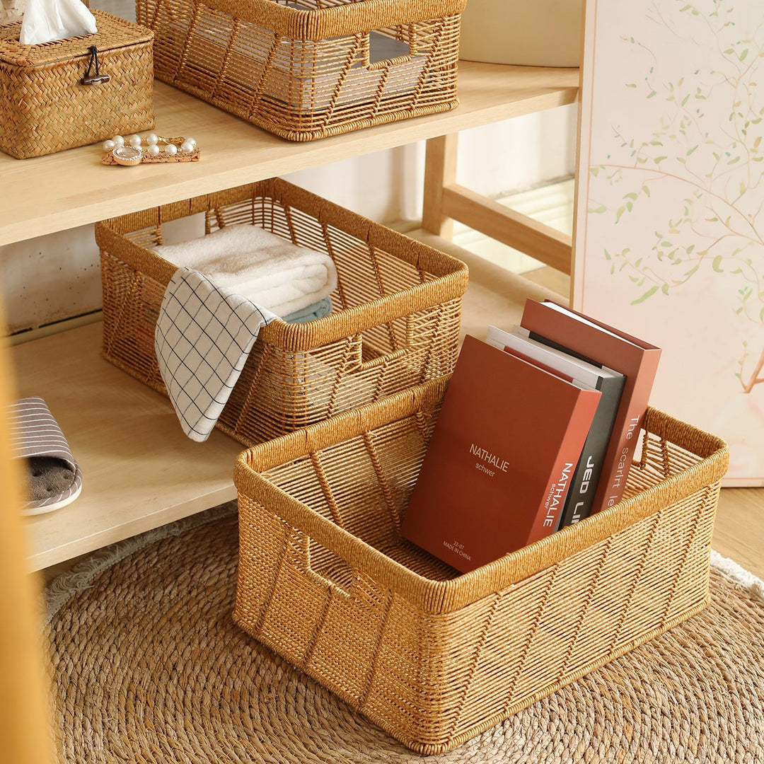 Decorative Handwoven Storage Basket with Cutout Handles Kalsten