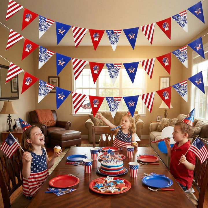 Unisex nan Patriotic Triangle Pennant Garland Outdoor Party Bunting Decoration with Weatherproof Plastic Flags Kalsten