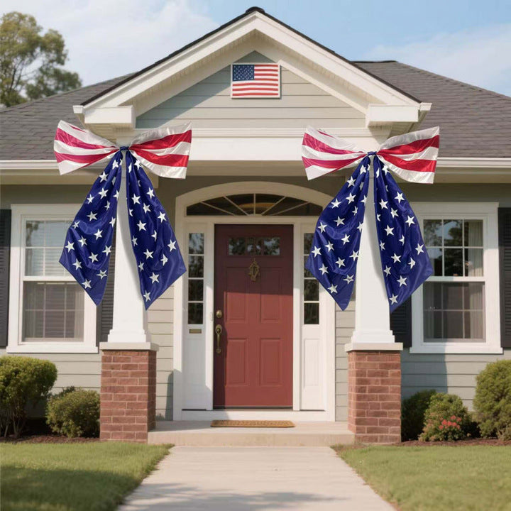 Unisex nan large decorative bow made of polyester with extra long ribbons and star pattern for door and wall decoration Kalsten