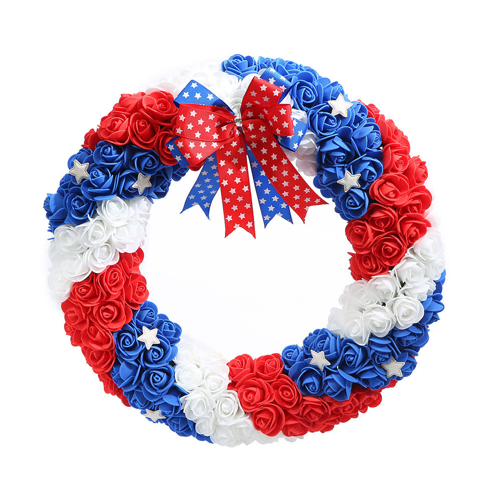 Unisex nan decorative foam rose door wreath with star appliqués and bow accent Kalsten