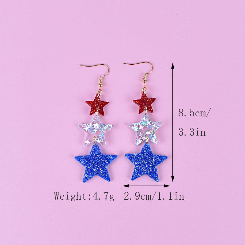 Women's nan triple star dangle glitter resin earrings with hypoallergenic hooks Kalsten