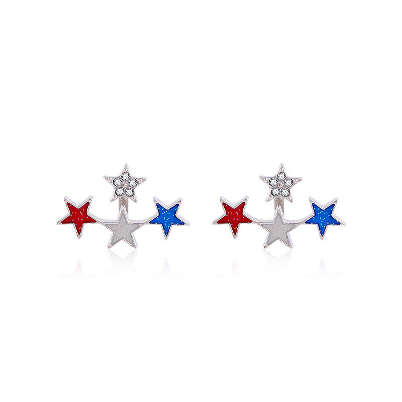 Women's star-shaped enamel earrings with USA flag motif and gold-plated fish Kalsten