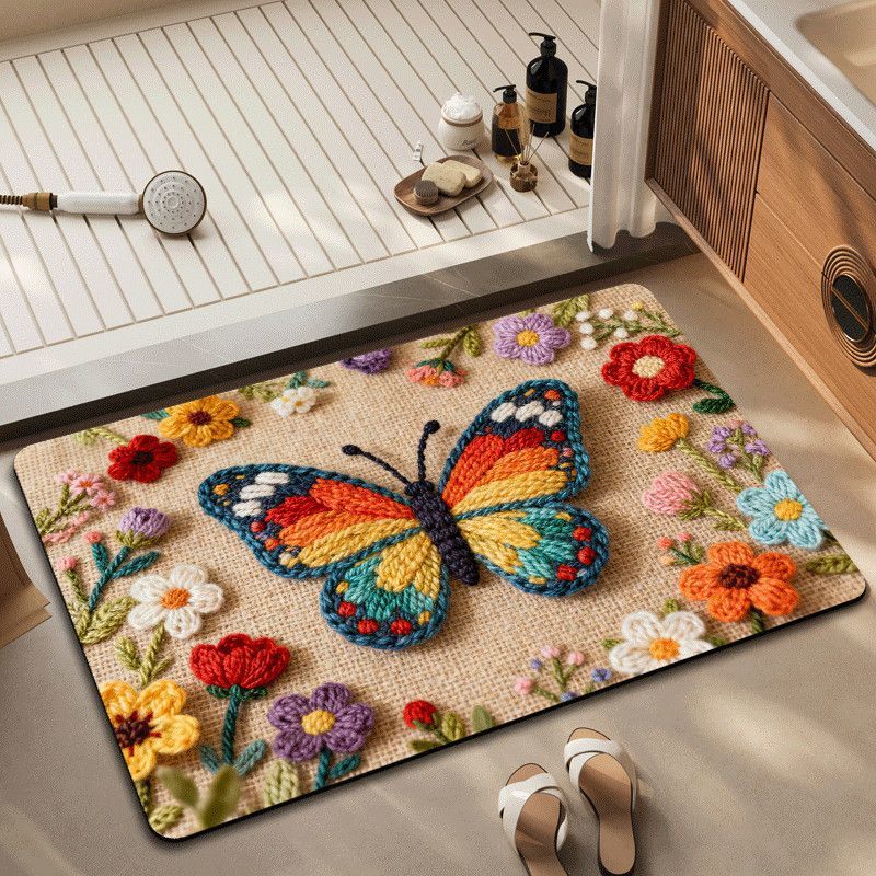 Artistic Embroidered Peacock Bath Mat Kalsten