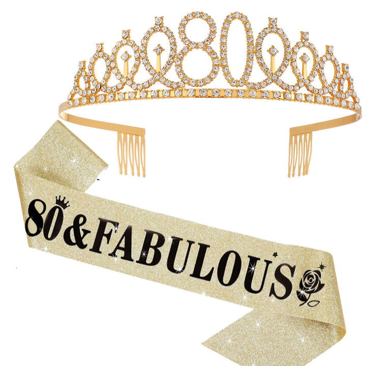 Women's Glittering Birthday Tiara Set with Sash Kalsten