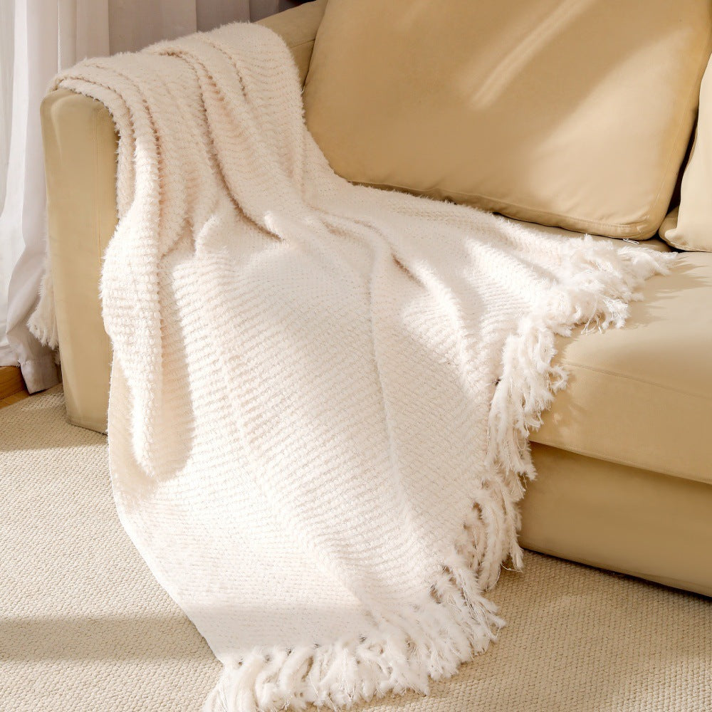 Women's knitted blanket with softest fleece and decorative fringes Kalsten