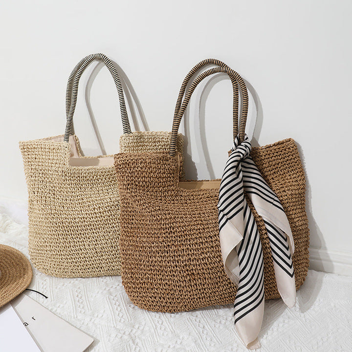 Handmade Massive Shopping Bag Made of Natural Material with Fashionable Scarf Kalsten
